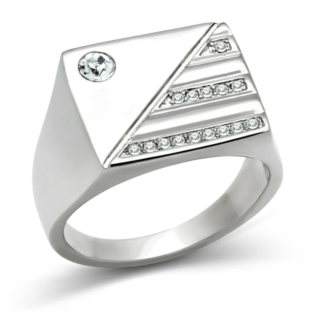 TK319 - High polished (no plating) Stainless Steel Ring with Top Grade Crystal in Clear - Grocery