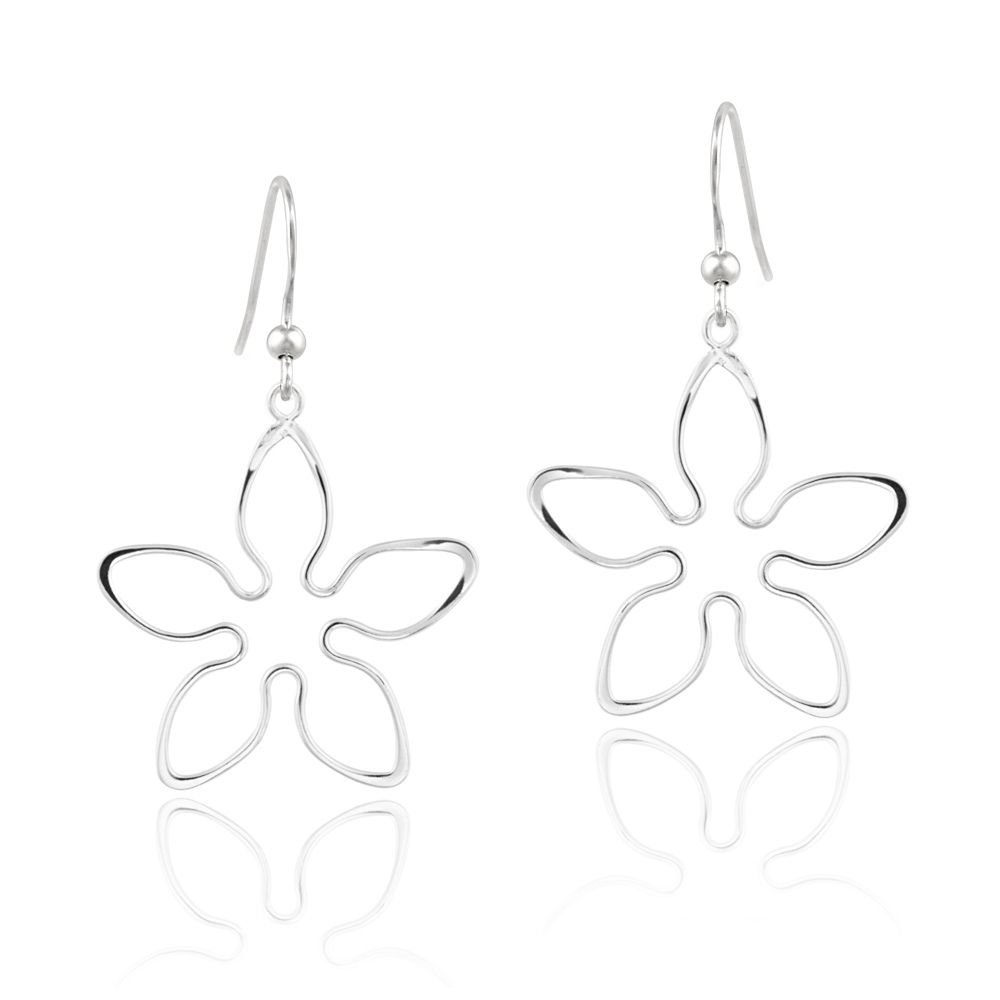 Sterling Silver Funky Open Flower Dangle Earrings - Grocery