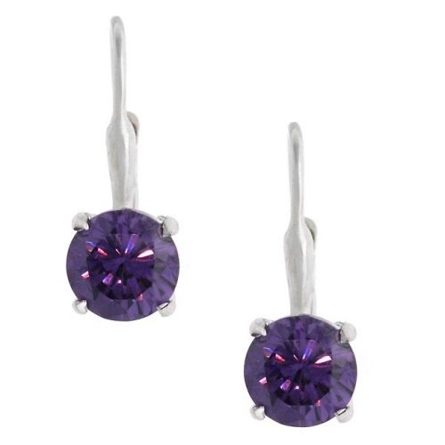 Sterling Silver Round Amethyst CZ Leverback Earring - Grocery