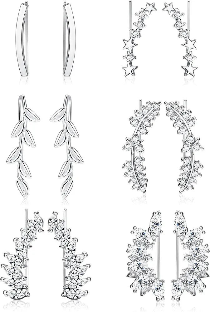 6Pairs Ear Cuffs Climber Hoop Earring CZ Arrow Crawler Stud Earring Jacket for Women - Grocery