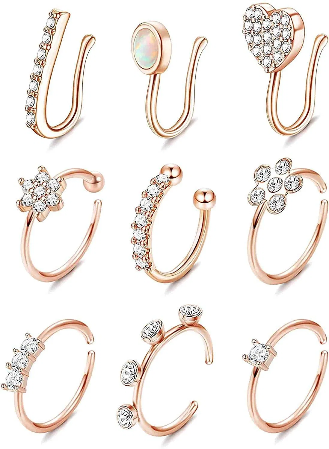 Fake Nose Ring Hoop Stud Stainless Steel Faux Nose Piercing Jewelry Clip On Nose Ring for Women Men Non Piercing Nose Ring - Grocery