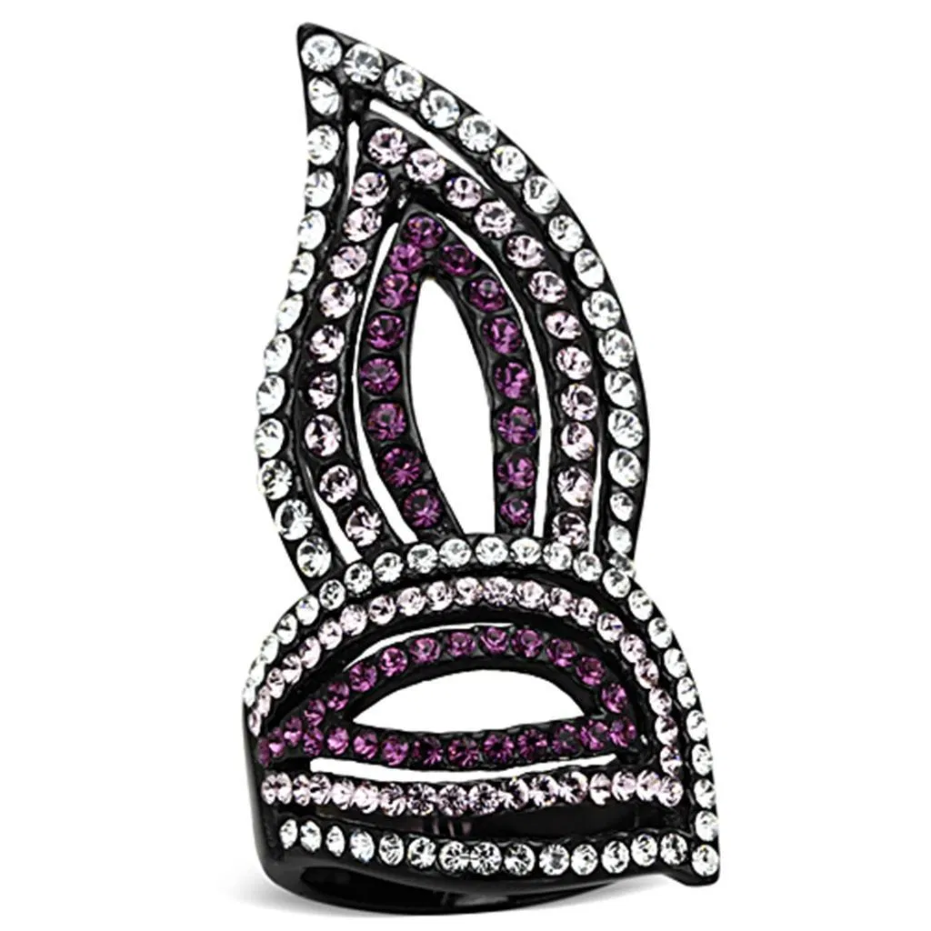 TK1293 - IP Black(Ion Plating) Stainless Steel Ring with Top Grade Crystal in Multi Color - Grocery