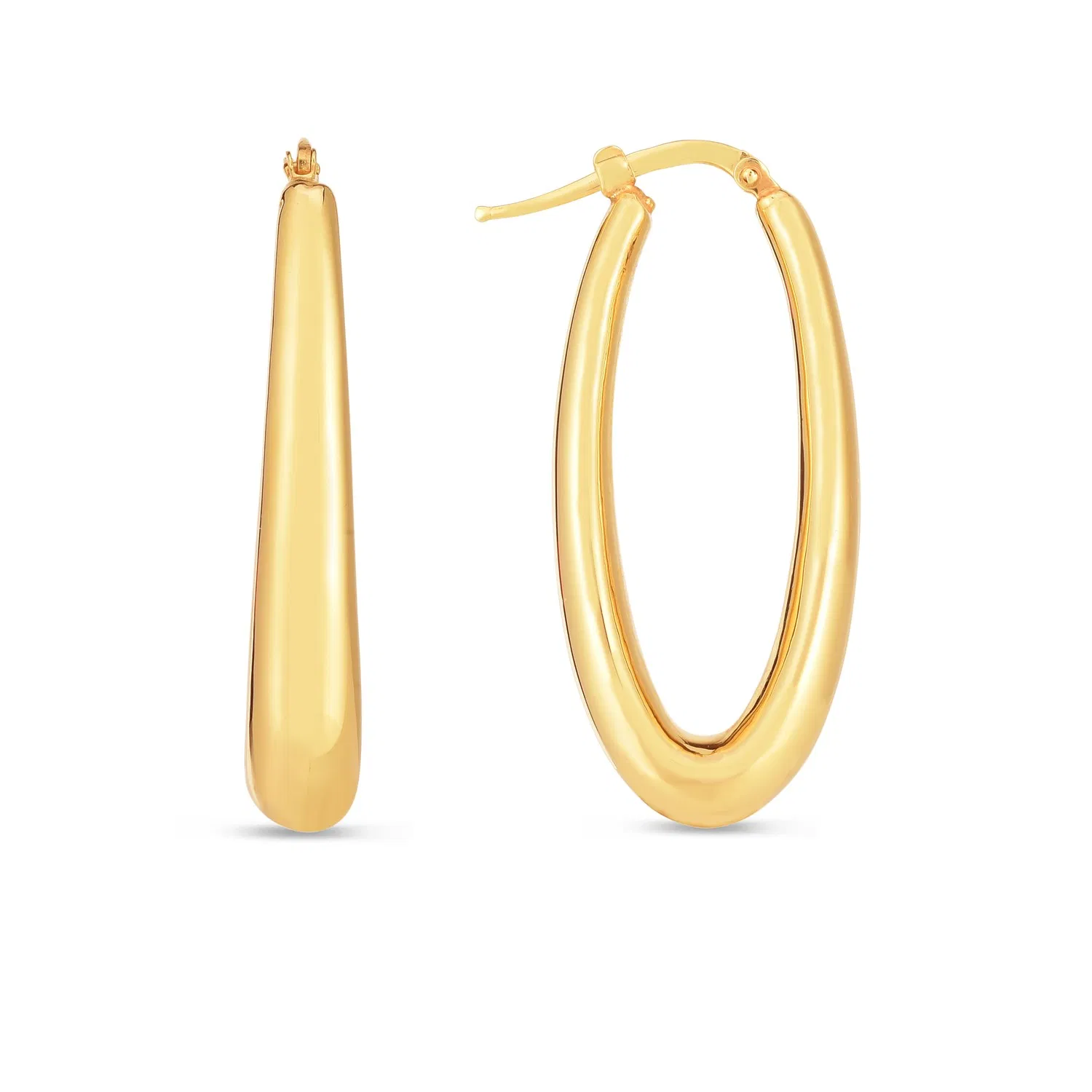 14k Yellow Gold Elongated Oval Hoops - Grocery