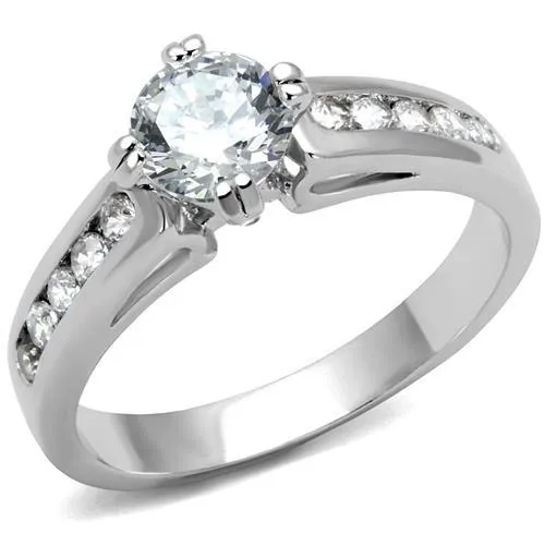 3W1340 - Rhodium Brass Ring with AAA Grade CZ in Clear - Grocery