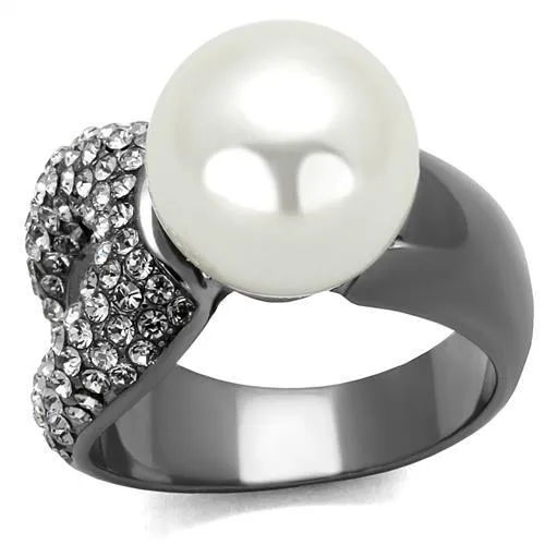 TK2800 - IP Light Black (IP Gun) Stainless Steel Ring with Synthetic Pearl in White - Grocery