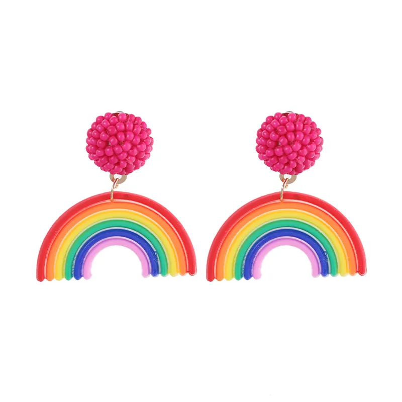 Rainbow Personality Earrings Fashion Rice Bead Head - Grocery