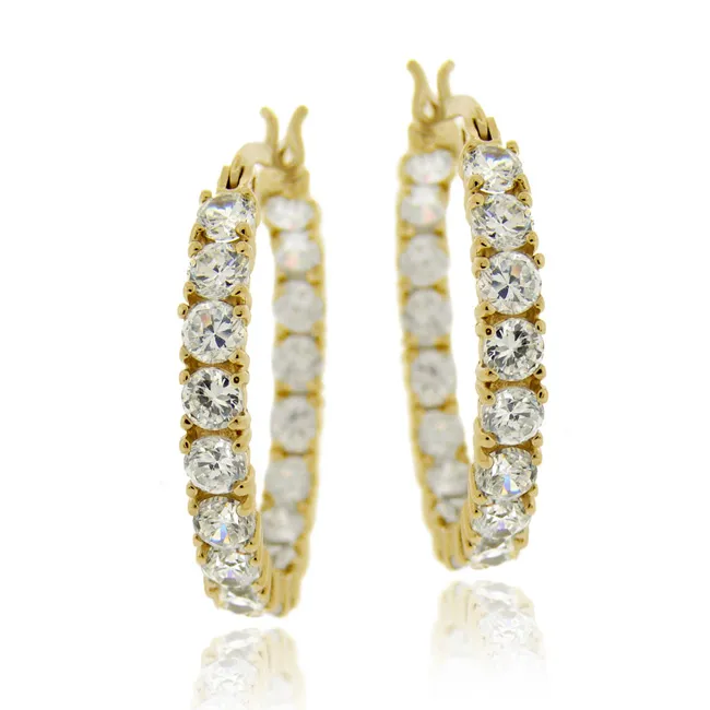 18K Gold over Sterling Silver 4ct CZ Inside-Out Classic 25mm Hoop Earrings - Grocery