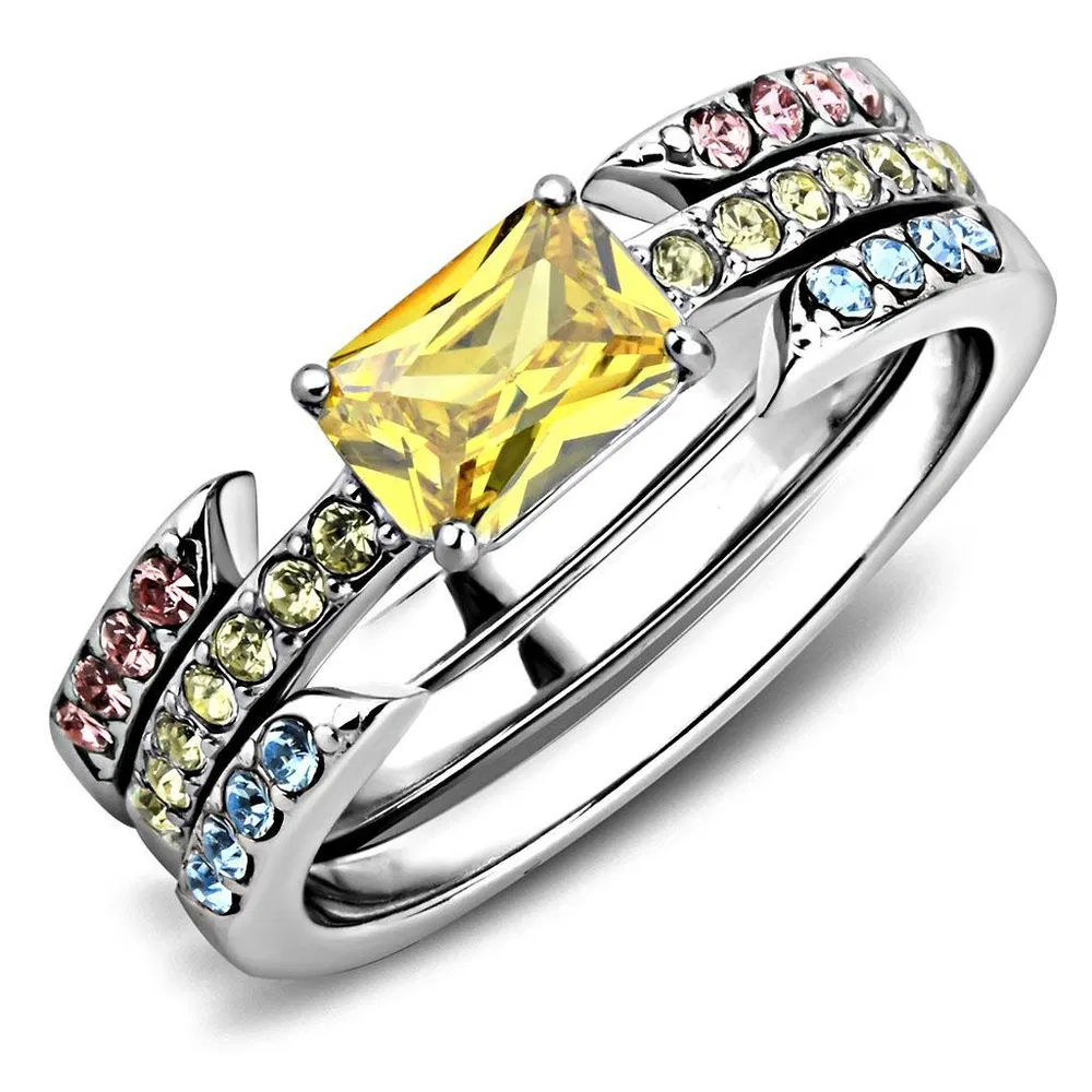 TK3526 - High polished (no plating) Stainless Steel Ring with AAA Grade CZ in Topaz - Grocery