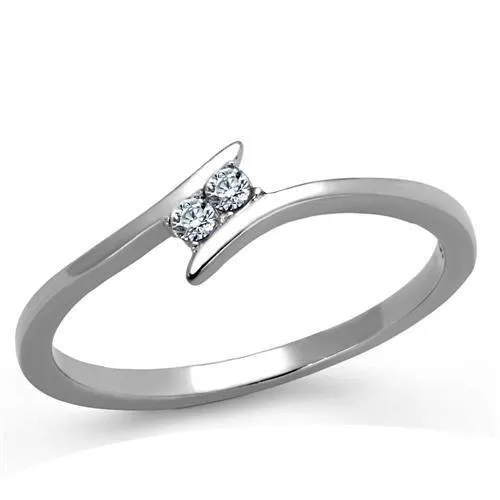 TK2121 - High polished (no plating) Stainless Steel Ring with AAA Grade CZ in Clear - Grocery