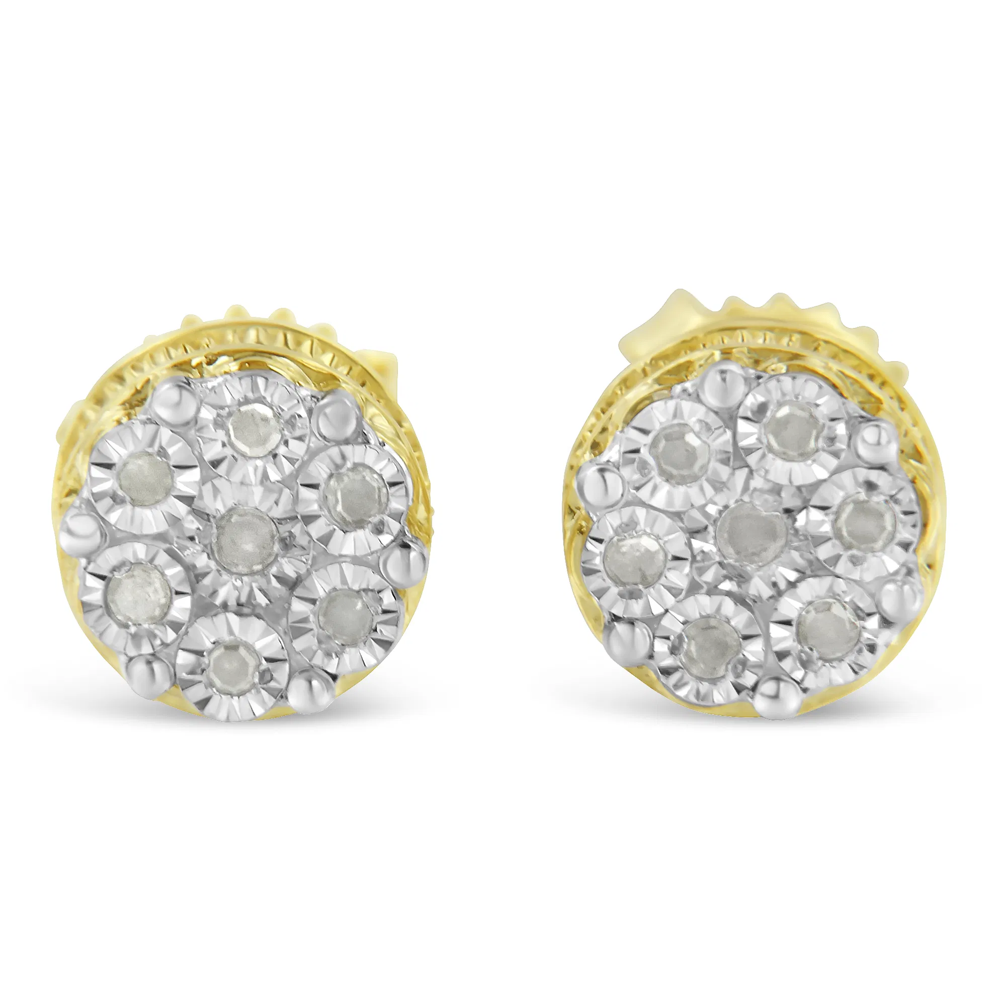 10K Yellow Gold over .925 Sterling Silver 1/7 Cttw Rose-Cut Miracle-Set Diamond Floral Cluster Button Stud Earrings (I-J Color, I3 Clarity) - Grocery