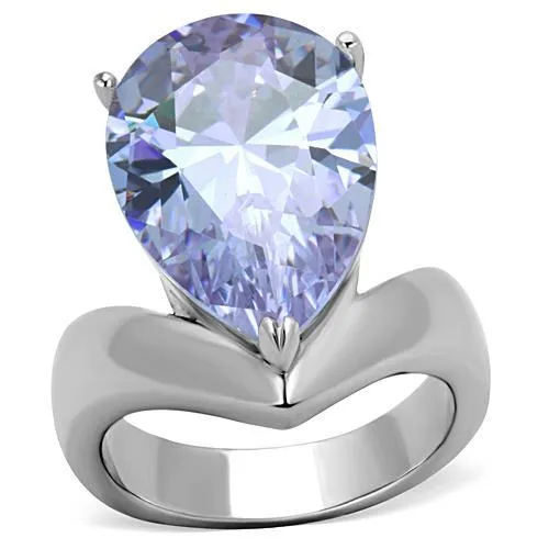 TK1755 - High polished (no plating) Stainless Steel Ring with AAA Grade CZ in Light Amethyst - Grocery