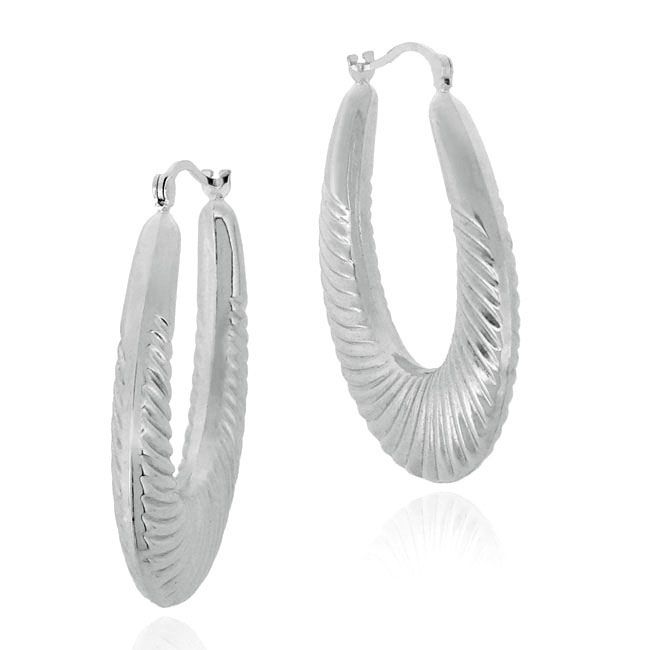 Sterling Silver Shrimp Design Oval Hoop Earrings - Grocery