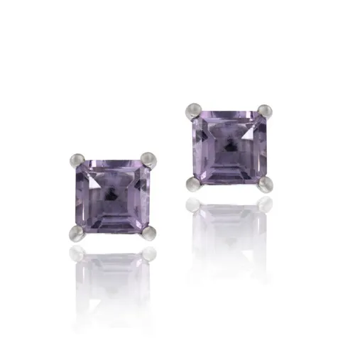 Sterling Silver 1.10ct. Amethyst 5mm Square Stud Earrings - Grocery