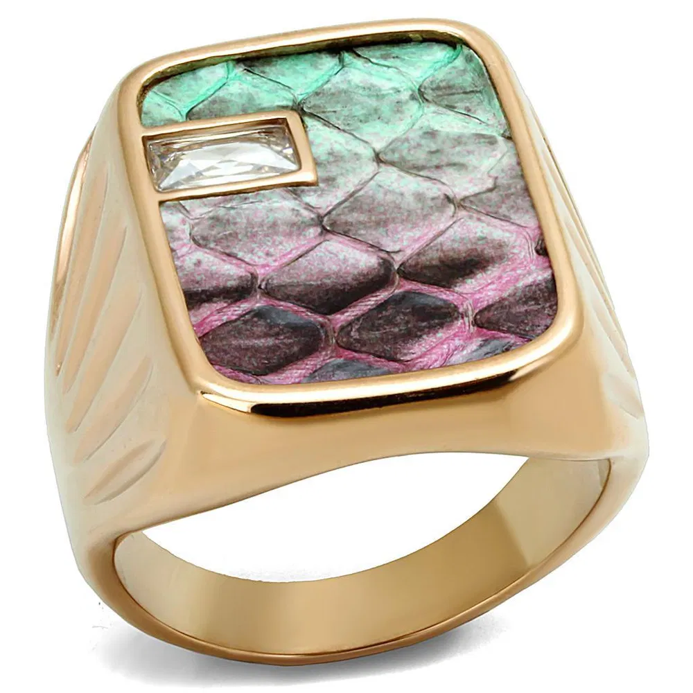 TK2737 - IP Rose Gold(Ion Plating) Stainless Steel Ring with Leather in Multi Color - Grocery
