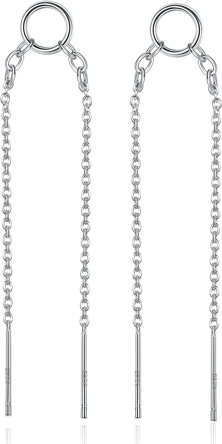 Threader Earrings Sterling Tassel Drop Earrings for Women Egirl Hypoallergenic 14k Gold Long Chain Earrings Ear Line - Grocery