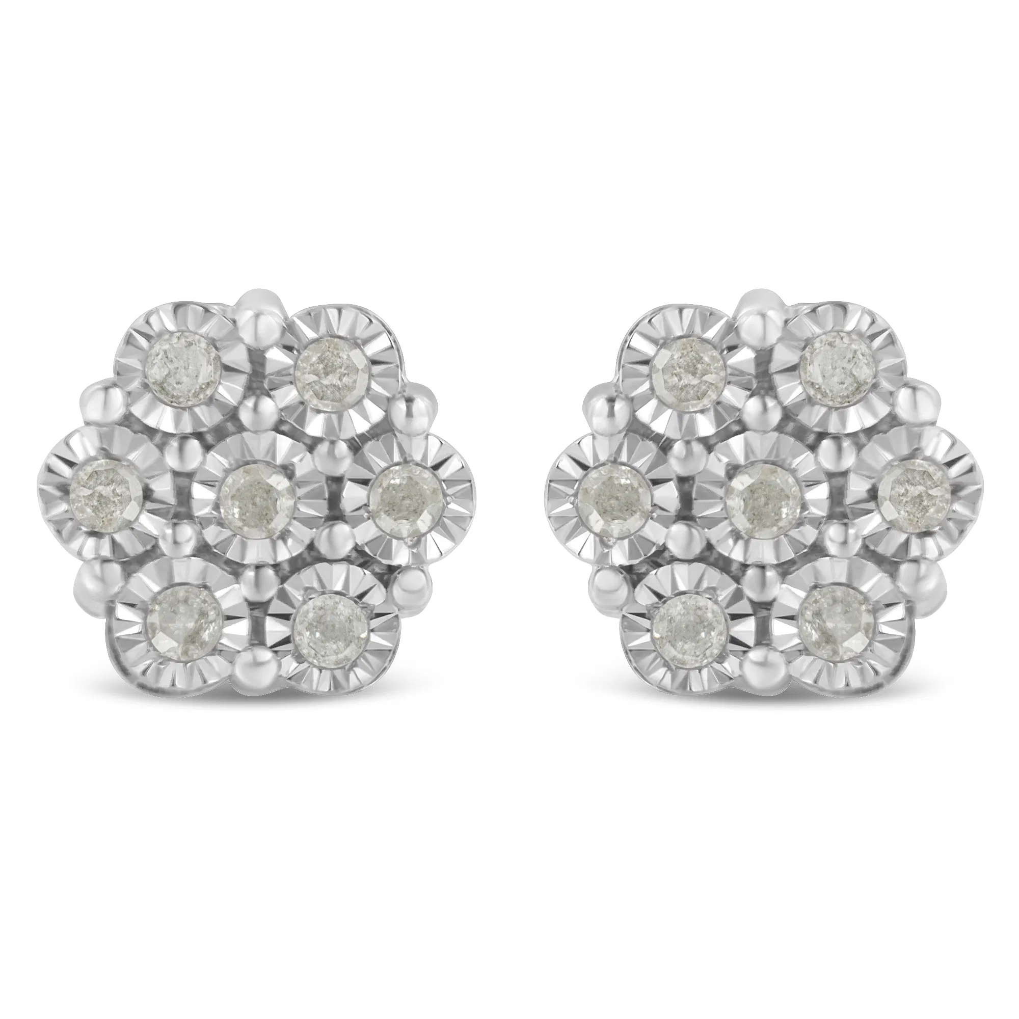 .925 Sterling Silver 1/2 Cttw Round-Cut Diamond Miracle-Set Floral Cluster Button Stud Earrings (I-J Color, I2-I3 Clarity) - Grocery