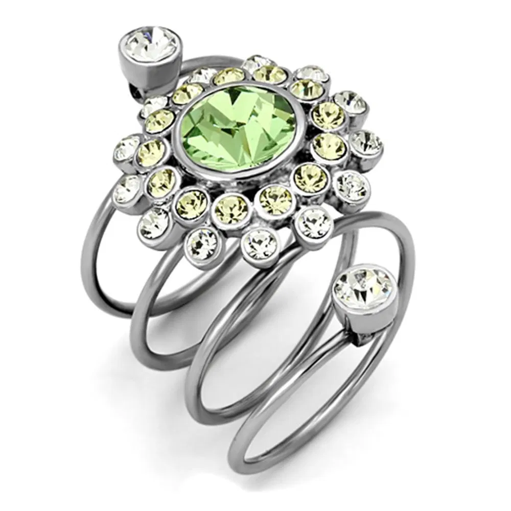 TK1148 - High polished (no plating) Stainless Steel Ring with Top Grade Crystal in Peridot - Grocery