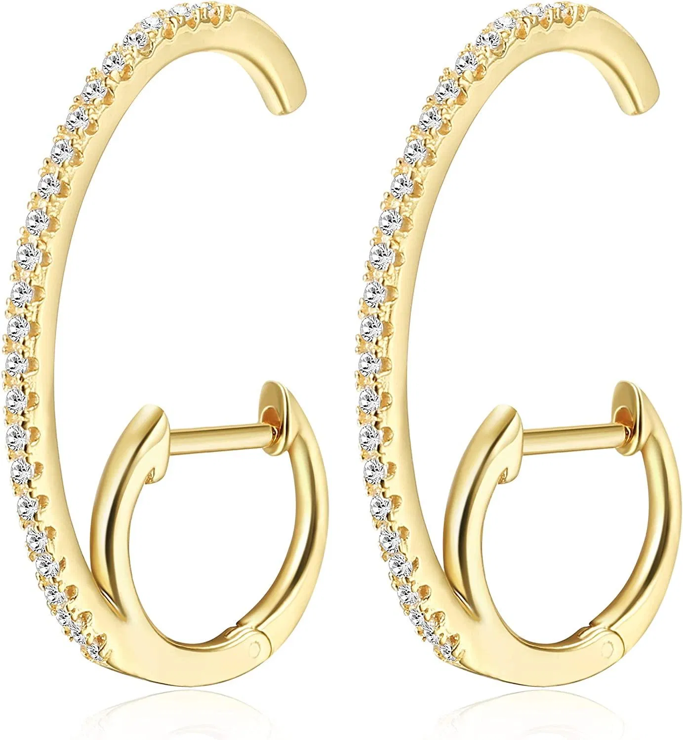 925 Sterling Cubic Zirconia Cuff Earrings Huggie Earrings Long CZ Pave Helix Small Hoop Earring for Women - Grocery