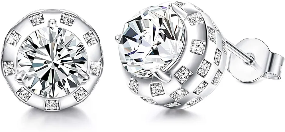 Round Halo Stud Earrings CZ Stud Earrings White Gold Plating Cubic Zirconia Stud Earrings For Men Women Jewelry Gift - Grocery