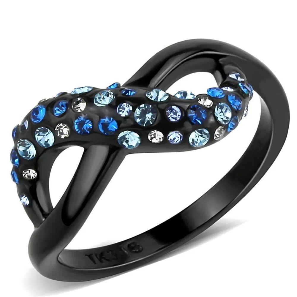 TK3446 - IP Black(Ion Plating) Stainless Steel Ring with Top Grade Crystal in Multi Color - Grocery