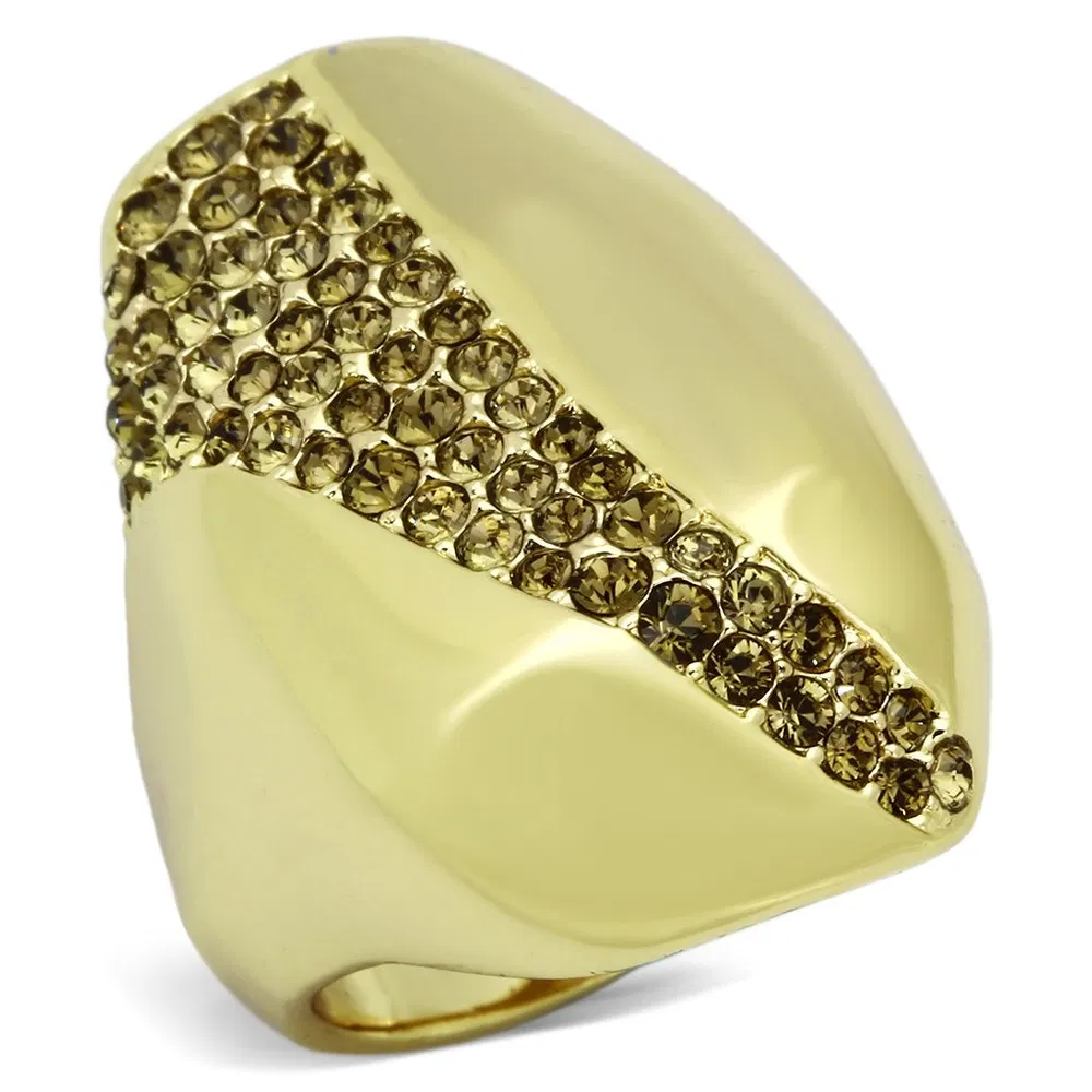TK854 - IP Gold(Ion Plating) Stainless Steel Ring with Top Grade Crystal in Smoked Quartz - Grocery