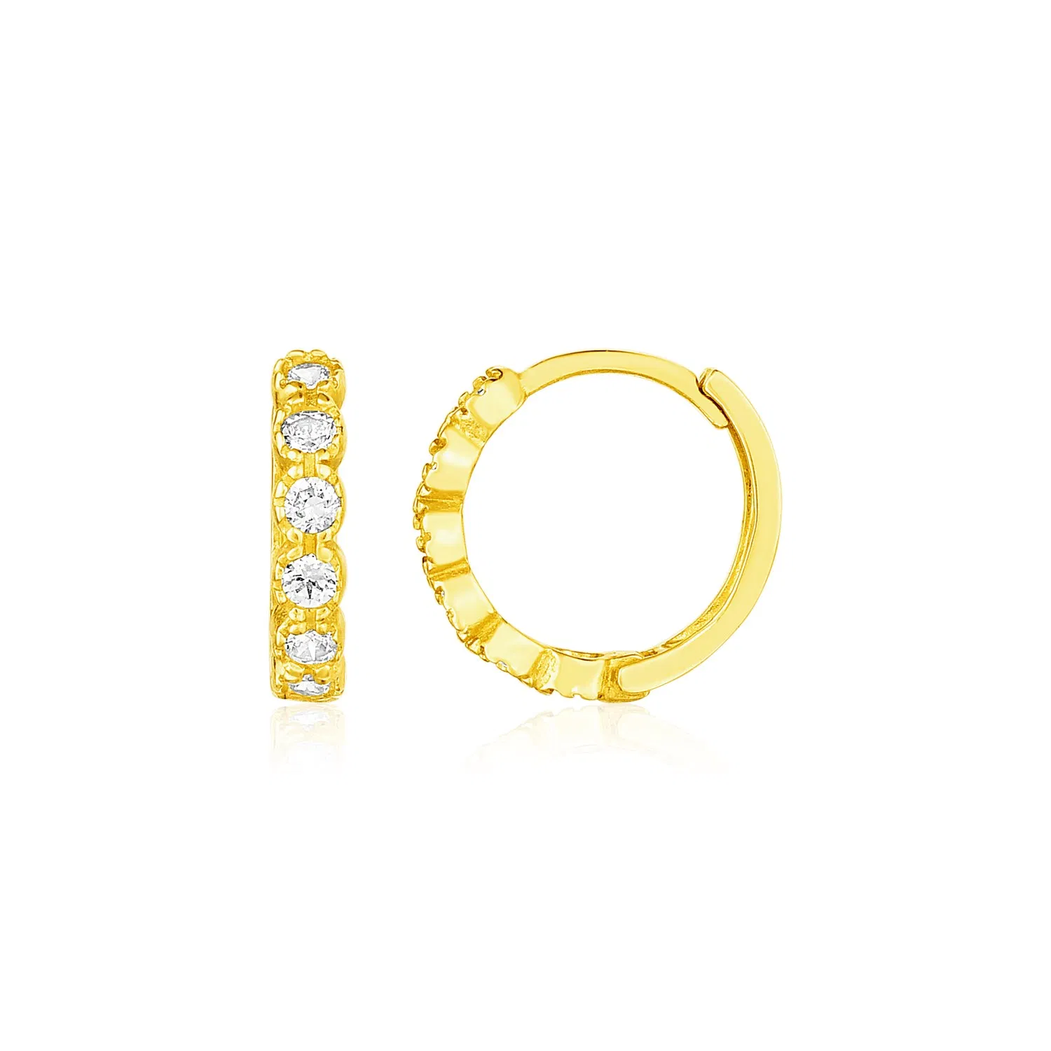 14k Yellow Gold Petite Hoop Earrings with Round Cubic Zirconias - Grocery