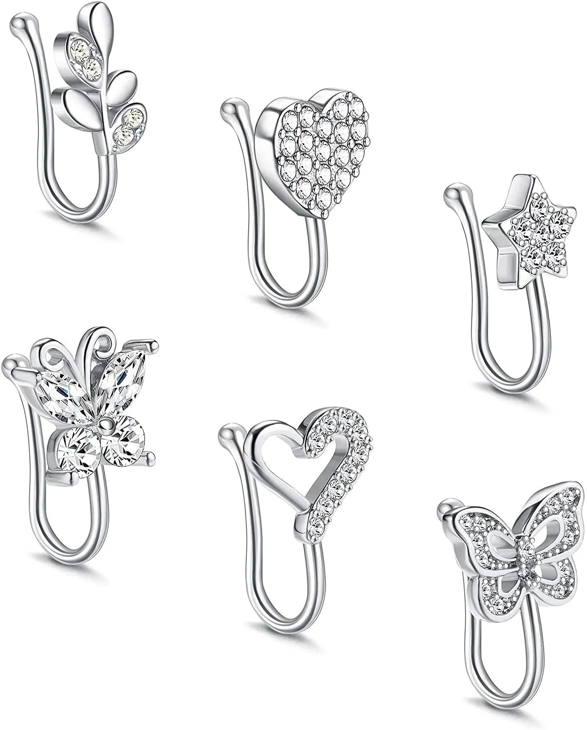 6Pcs Fake Nose Rings Adjustable Nose Cuff Non Piercing Nostril Jewelry for Women - Grocery