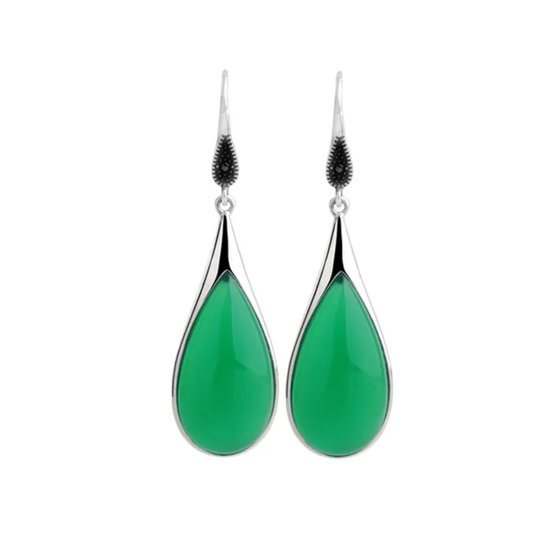 Retro Temperament Chrysoprase Ear Hook Drop-shaped Long - Grocery