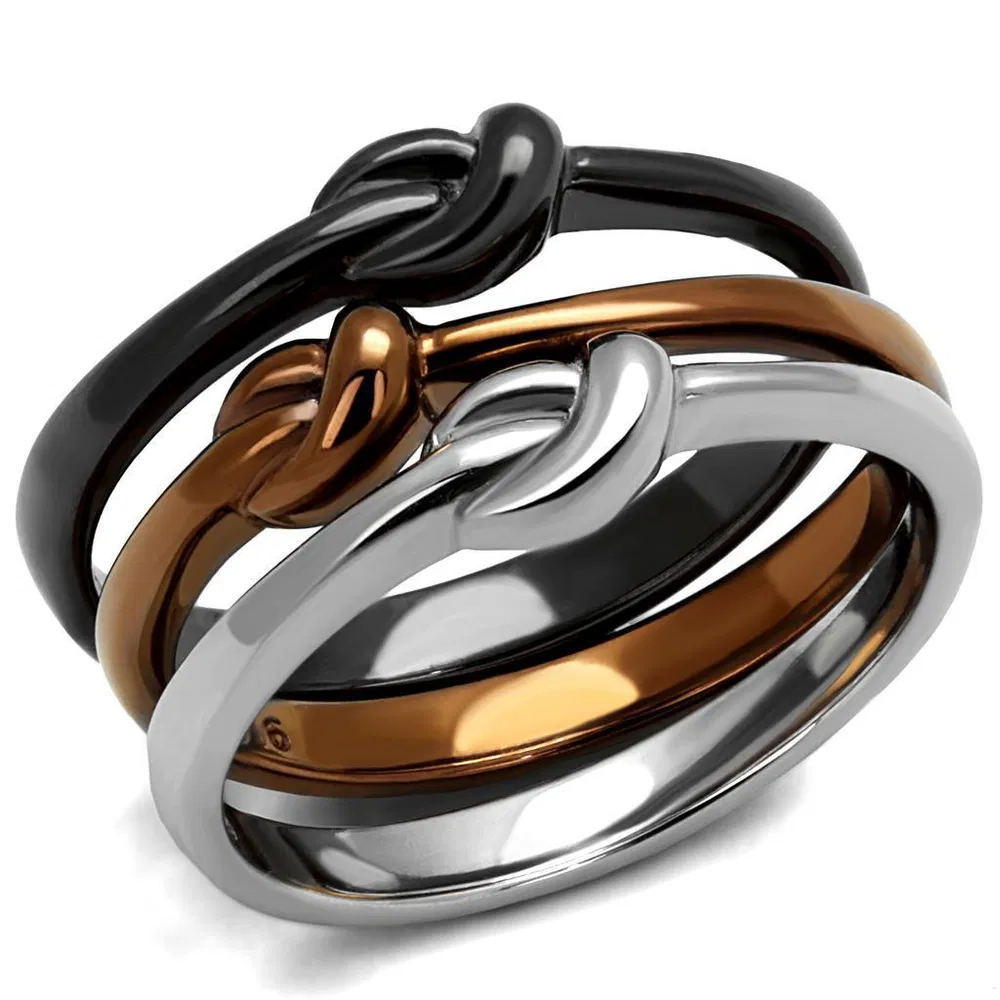 TK2648 - Three Tone IP(IP Light Coffee & IP Light Black & High Polished) Stainless Steel Ring with No Stone - Grocery