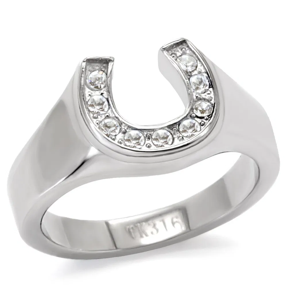 TK10616 - High polished (no plating) Stainless Steel Ring with Top Grade Crystal in Clear - Grocery