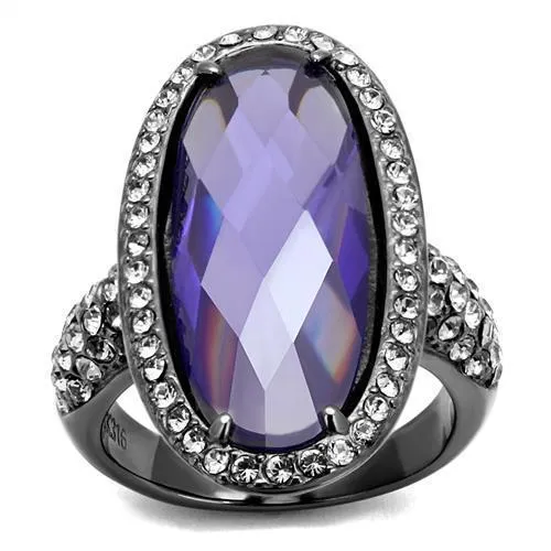 TK2840 - IP Light Black (IP Gun) Stainless Steel Ring with AAA Grade CZ in Tanzanite - Grocery