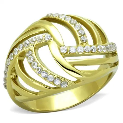 TK1627 - IP Gold(Ion Plating) Stainless Steel Ring with AAA Grade CZ in Clear - Grocery