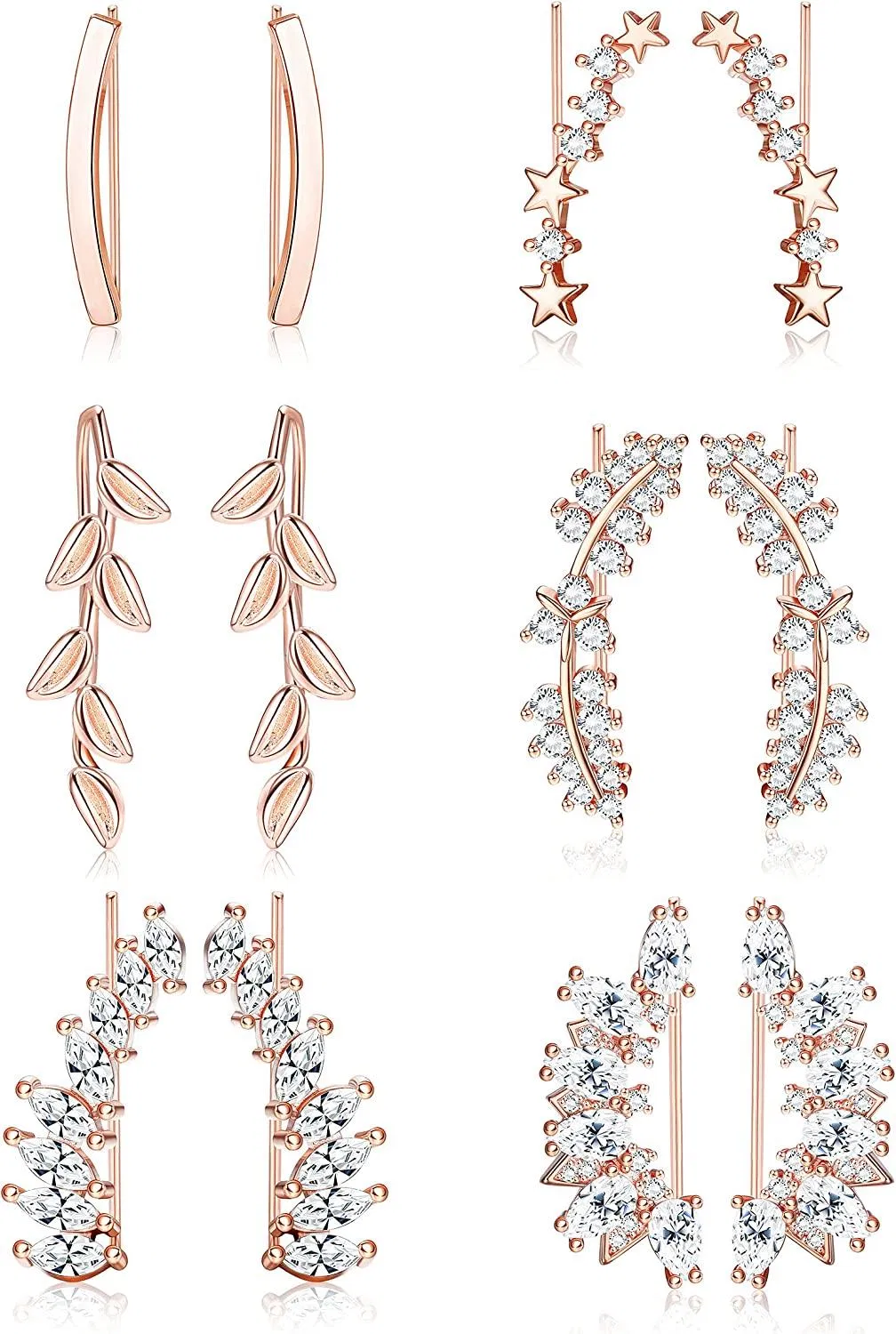 6Pairs Ear Cuffs Climber Hoop Earring CZ Arrow Crawler Stud Earring Jacket for Women - Grocery