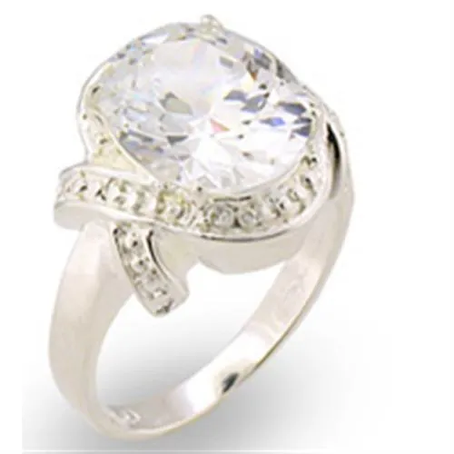 30306 - High-Polished 925 Sterling Silver Ring with AAA Grade CZ in Clear - Grocery