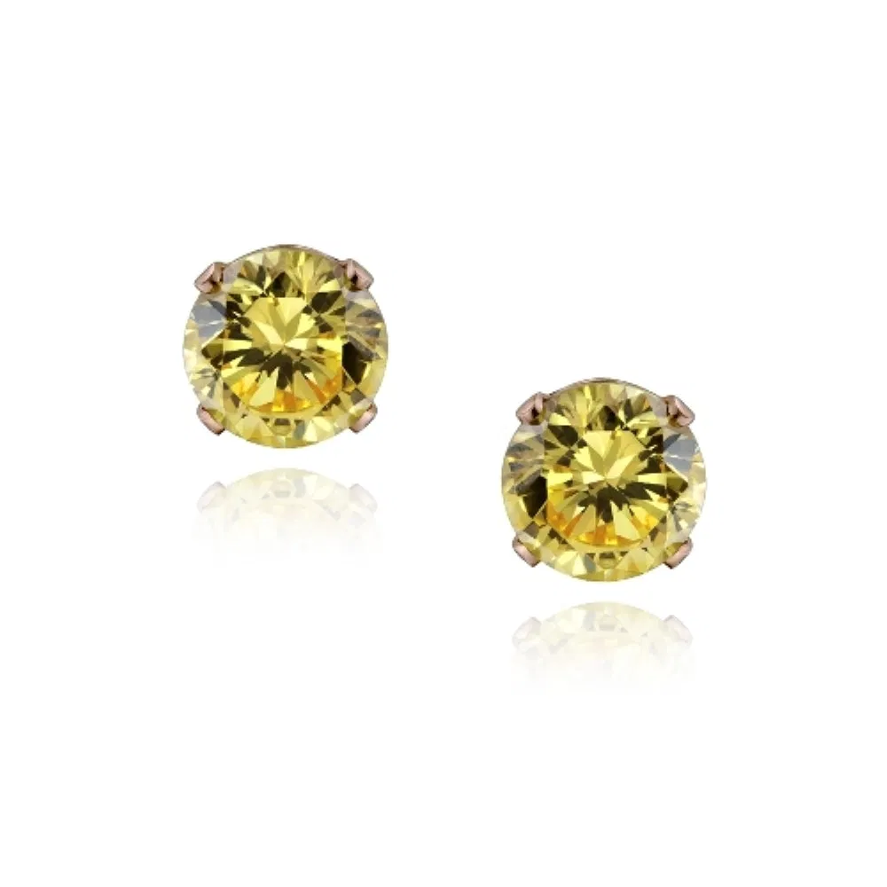 18K Rose Gold over Sterling Silver 1/5ct Yellow CZ Stud Earrings, 3mm - Grocery