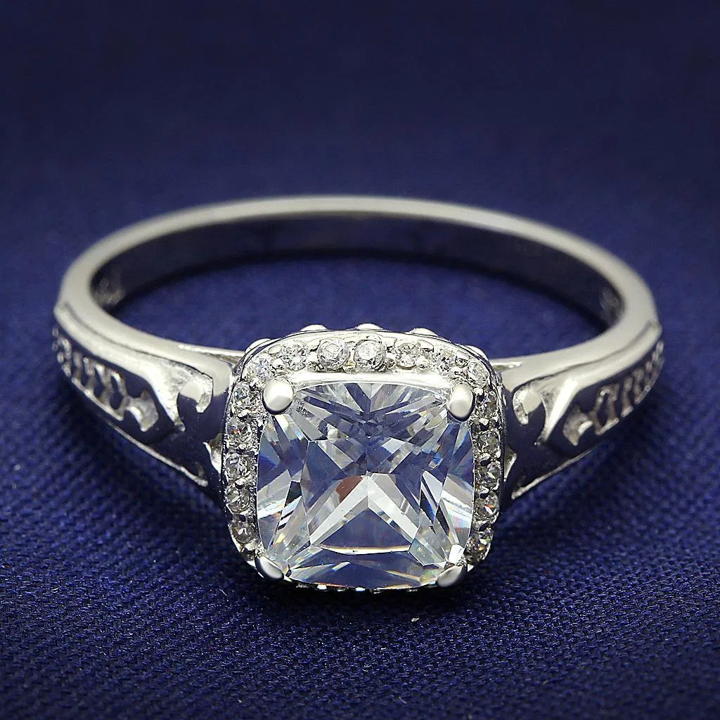 TS019 - Rhodium 925 Sterling Silver Ring with AAA Grade CZ in Clear - Grocery
