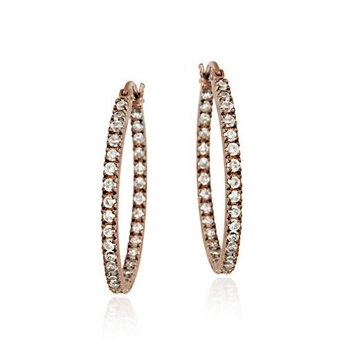 18k Rose Gold over Silver 27mm Inside Out CZ Oval Hoop Earrings - Grocery
