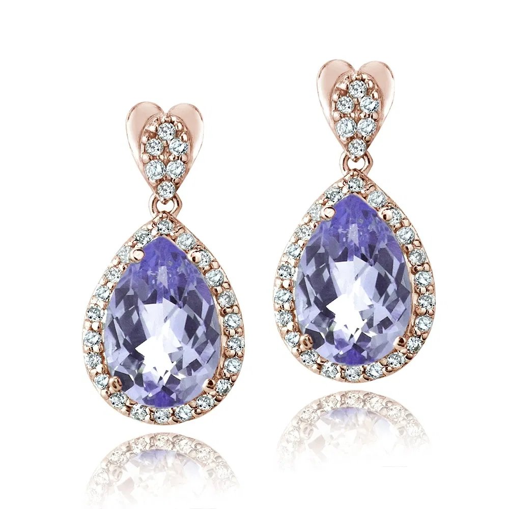 Rose Gold Tone 5.5ct Amethyst & CZ Teardrop Dangle Earrings - Grocery