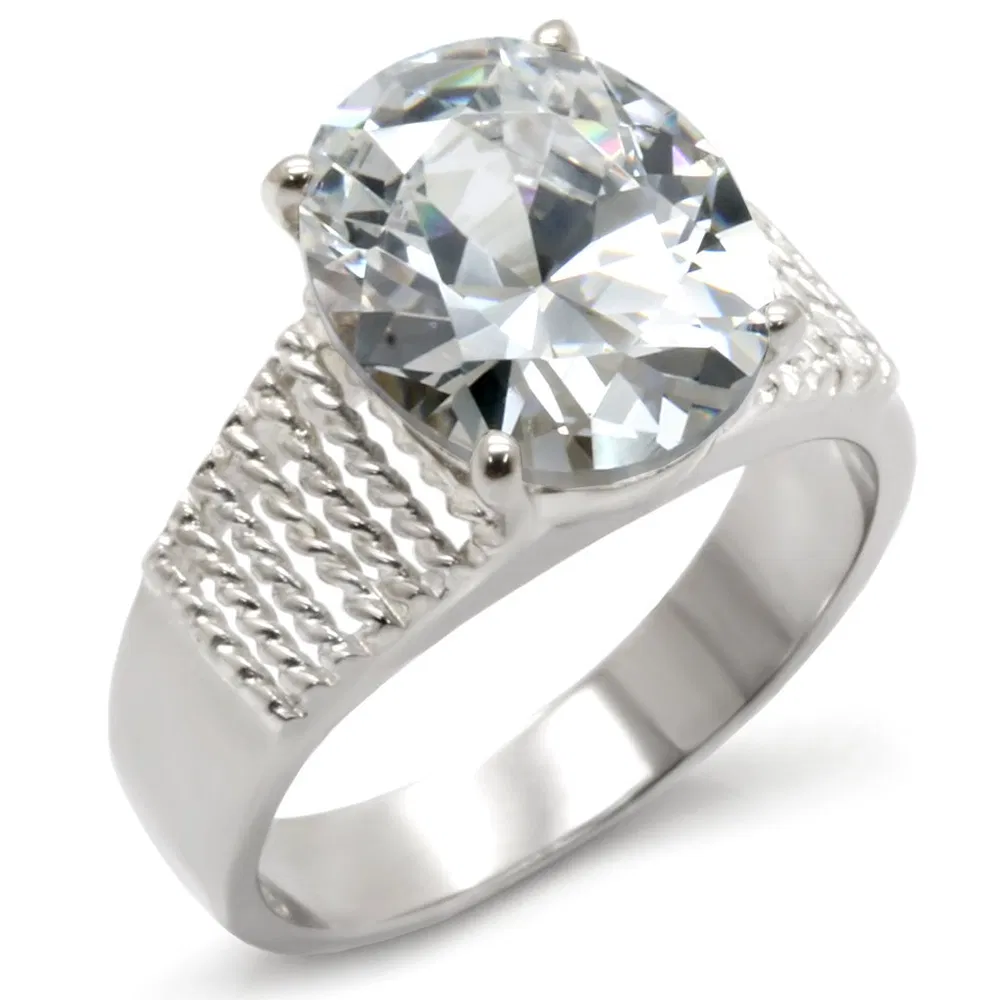 21118 - High-Polished 925 Sterling Silver Ring with AAA Grade CZ in Clear - Grocery