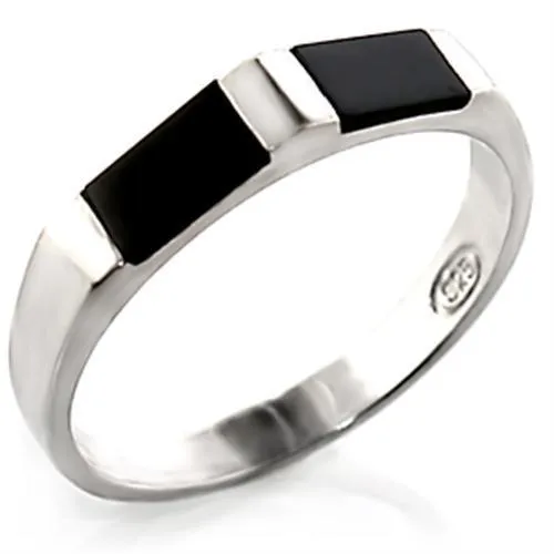 30919 - High-Polished 925 Sterling Silver Ring with Semi-Precious Onyx in Jet - Grocery