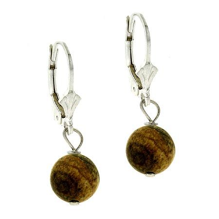 Sterling Silver 8mm Desert Jasper Bead Lever-Back Earrings - Grocery