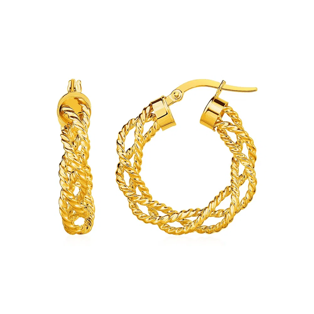Textured Braided Hoop Earrings in 14k Yellow Gold(4x15mm) - Grocery
