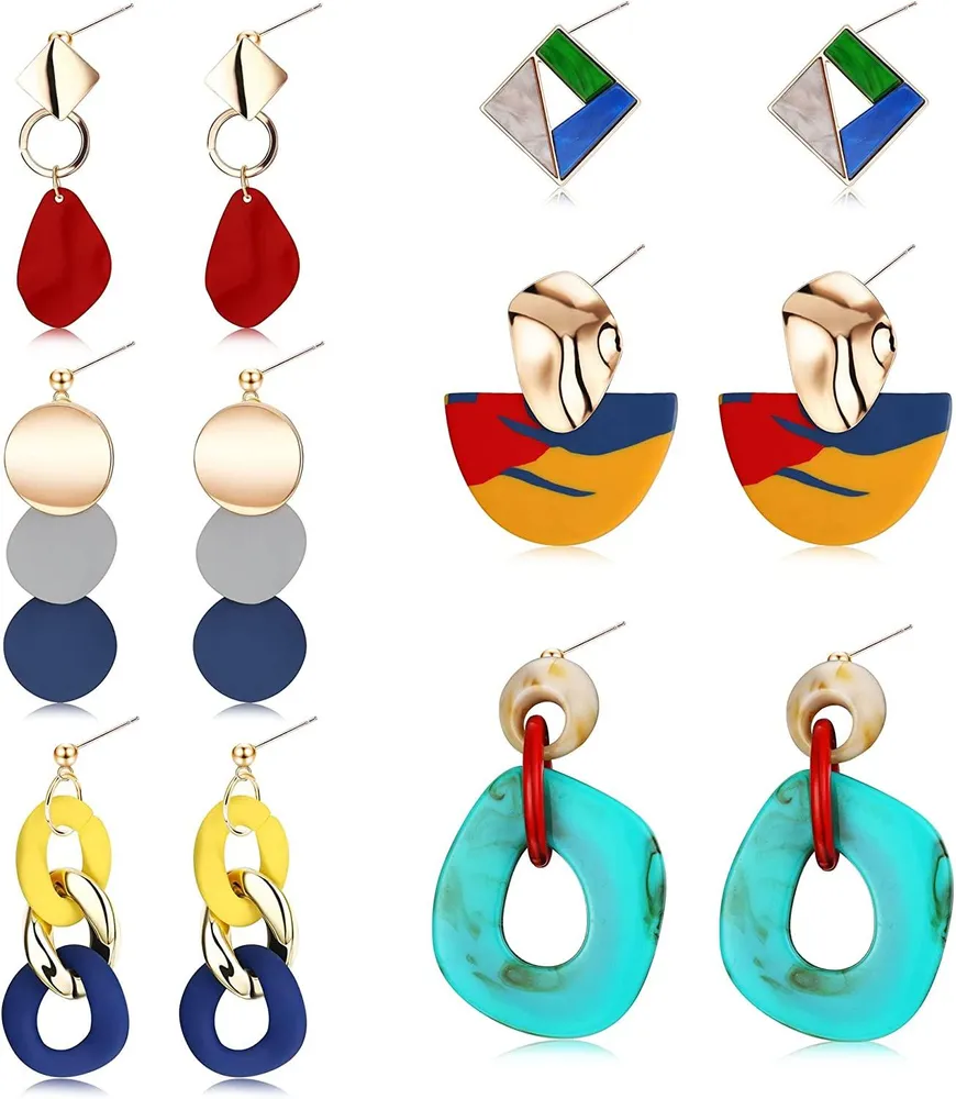 6 Pairs Geometric Drop Dangle Earrings for Women Colorful Earrings Square Stud Earrings Jewelry - Grocery