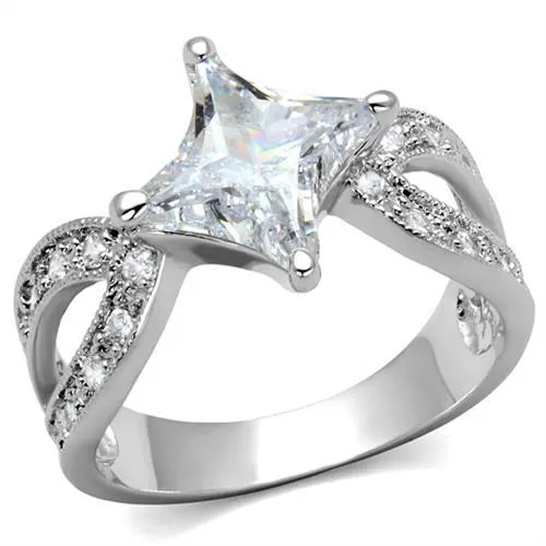 3W1350 - Rhodium Brass Ring with AAA Grade CZ in Clear - Grocery