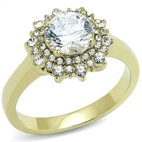 TK3035 - IP Gold(Ion Plating) Stainless Steel Ring with AAA Grade CZ in Clear - Grocery