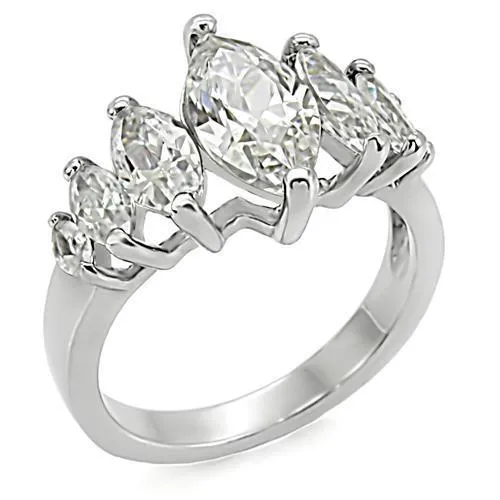 TK006 - High polished (no plating) Stainless Steel Ring with AAA Grade CZ in Clear - Grocery