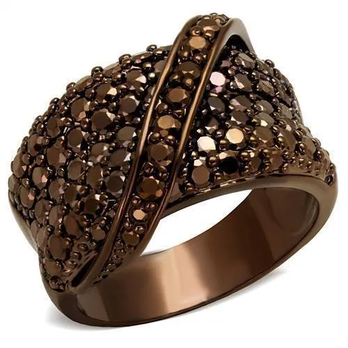 3W1098 - IP Coffee light Brass Ring with AAA Grade CZ in Light Coffee - Grocery