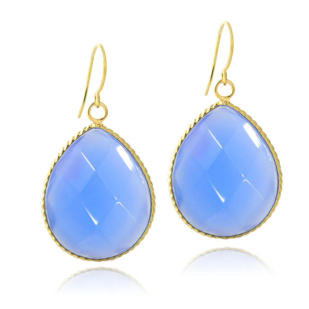 18K Gold Plated Royal Blue Glass Fashion Teardrop Earrings - Grocery