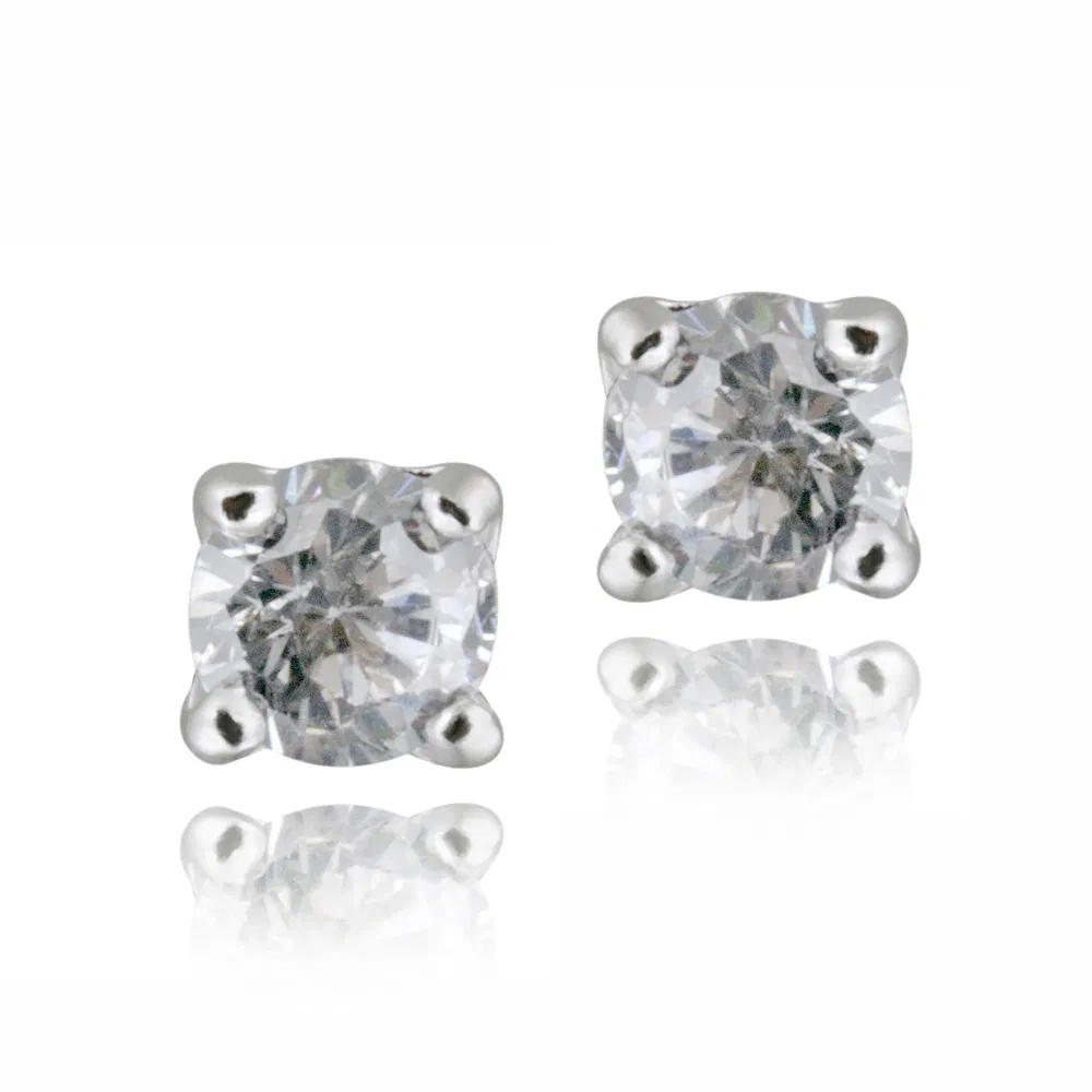 Silver Tone CZ Round Stud Earrings, 3mm - Grocery