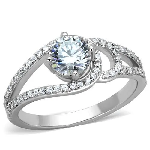 TK1681 - High polished (no plating) Stainless Steel Ring with AAA Grade CZ in Clear - Grocery